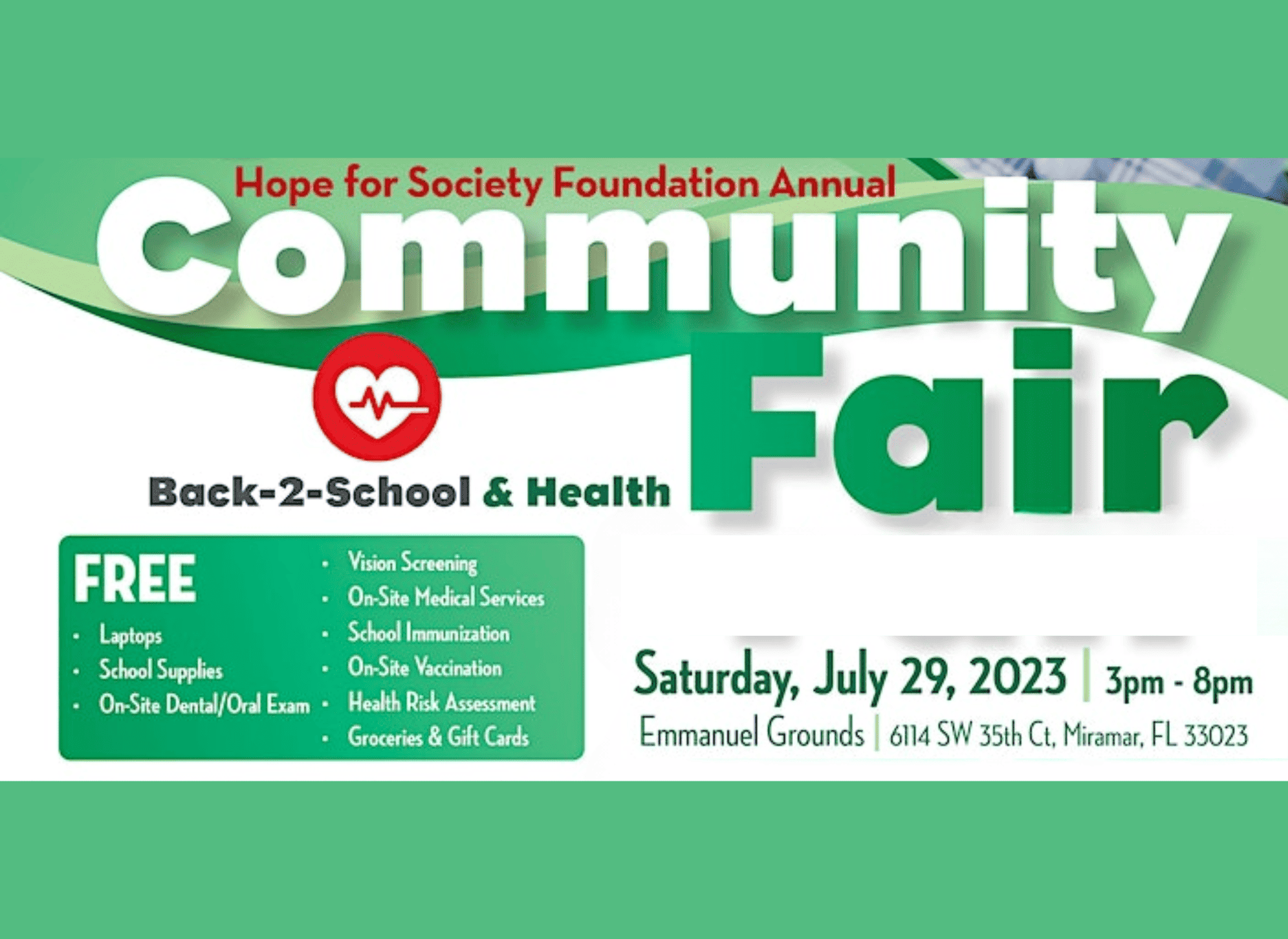 Hope For Society Foundation - Annual Back To School Health and Community Fair - 2023
